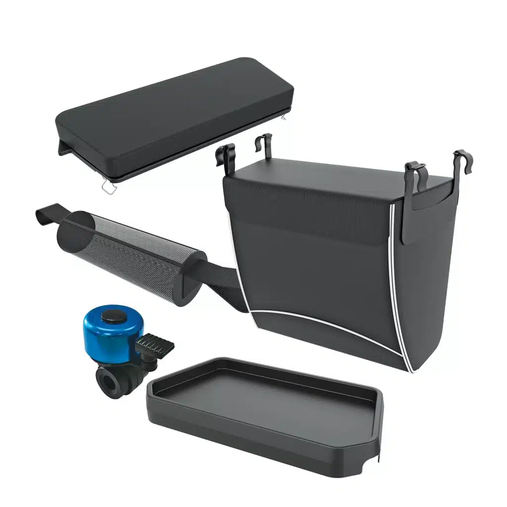 Rollator Zubehör wie Tasche, Tablett und Klingel